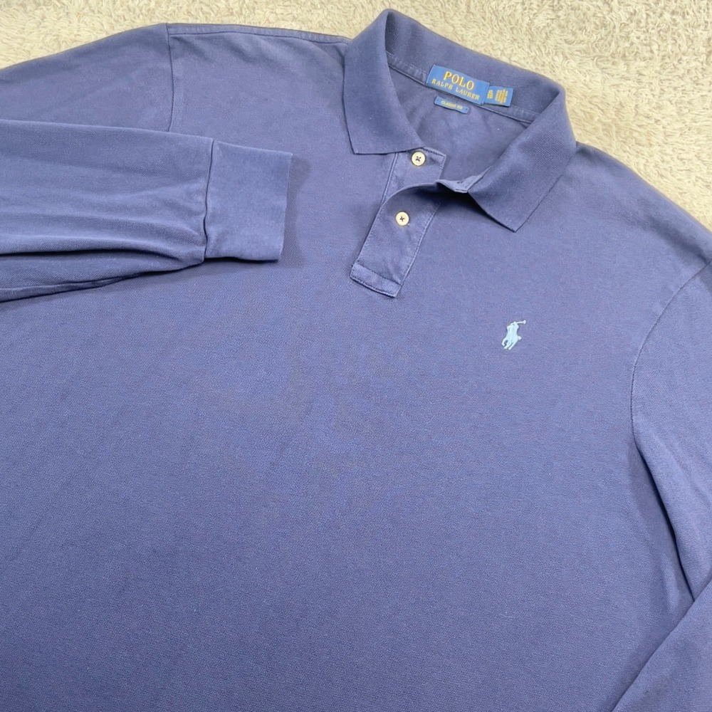 Polo Ralph Lauren Shirt Mens XL Blue Long Sleeve Classic Fit Pique Cotton‎ Pony